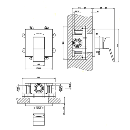 Gessi Rettangolo K Встраиваемый однорычажный смеситель без излива(внешние части), цвет: хром, артикул 53109#031