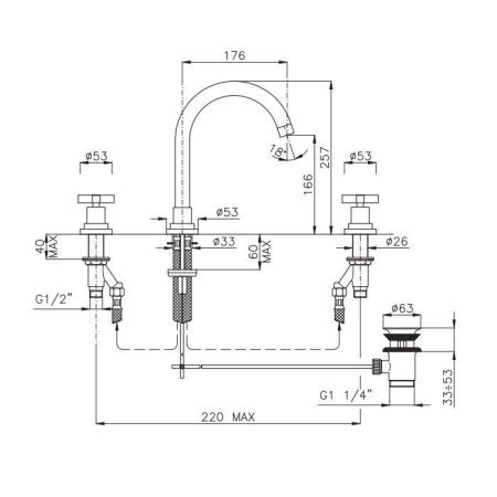 Nicolazzi Mac Kinley 05 Смеситель для раковины на 3 отверстия, излив: 176мм, цвет: хром Nicolazzi Mac Kinley 05 Смеситель для раковины на 3 отверстия, излив: 176мм, цвет: хром