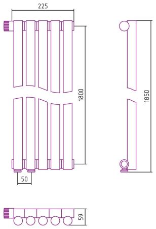 Отопительный радиатор ЭСТЕТ-1 н/ж EU50 левый 1800х225 / 5 сек (САТИН)