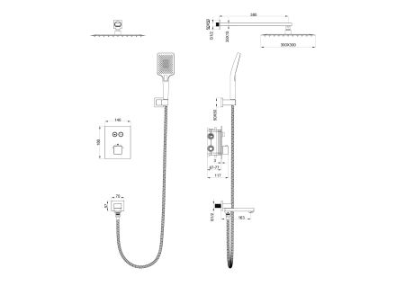 Душевая система с термостатом встраиваемая WONZON & WOGHAND, Черный матовый (WW-88929003-MB), артикул WW-88929003-MB