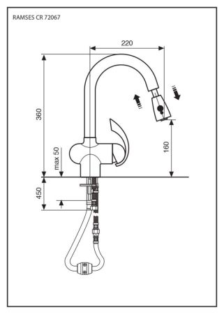 Emmevi Ramses, кухонный смеситель с поворотным изливом и вытяжным носиком, цвет хром, артикул 72067CR