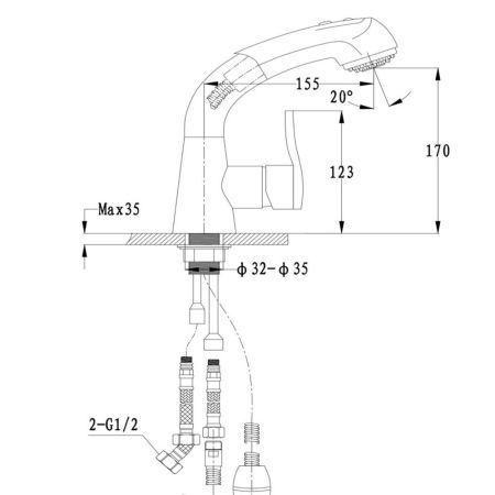 Смеситель для кухни с выдвижным изливом и режимом душ GranFest 3773, графит, артикул 3773 графит
