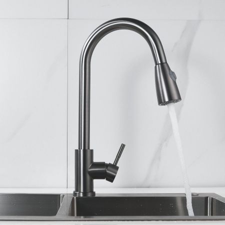 Смеситель для кухни с выдвижным изливом Raffine F213T, оружейная сталь