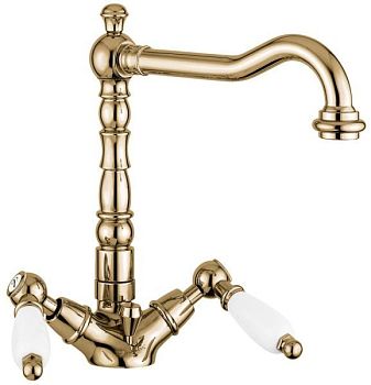 Emmevi Deco Ceramic, двухрычажный смеситель для раковины (излив 19 см), с донным клапаном, цвет бронза