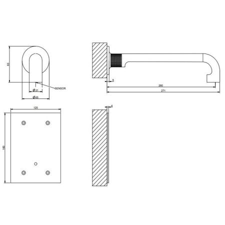 GESSI INCISO Смеситель для раковины встраиваемый, электронный, излив 260 мм., внешняя часть, цвет хром