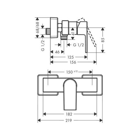 Смеситель для душа, Hansgrohe, Vernis Shape, тип открывания воды-рычажный, тип регулирования воды-керамический картридж, тип установки-настенный, отверстия для монтажа-2, материал ручки-металл, цвет ручки-в цвет смесителя, цвет-черный матовый, артикул 71650670
