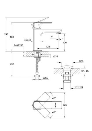 Смеситель для раковины Cersanit GEO однорычажный клик клак (63039), артикул 63039