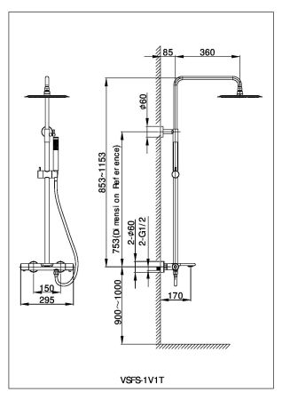 Душевая стойка Vogue VSFS-1V1TCH термостатическая, хром, артикул VSFS-1V1TCH