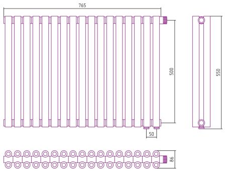 Отопительный радиатор ЭСТЕТ-00 н/ж EU50 500х765 / 17 сек (Матовый БЕЛЫЙ), артикул 30-0322-5017