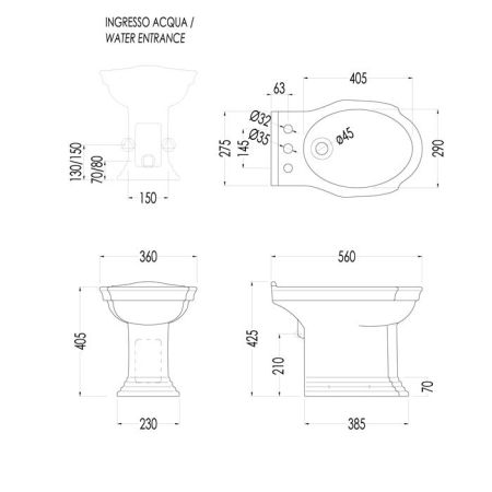 Devon Westminster Биде напольное (56х36 см) с 3 отверстиями под смеситель, цвет: белый