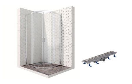 Душевой уголок Ambassador Kingston 14011105-ST6, полукруглый, линейный трап, 100х100, артикул 14011105-ST6