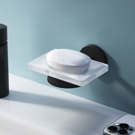 A85A34222 X-Joy, Стеклянная мыльница с настенным держателем, черный, артикул A85A34222