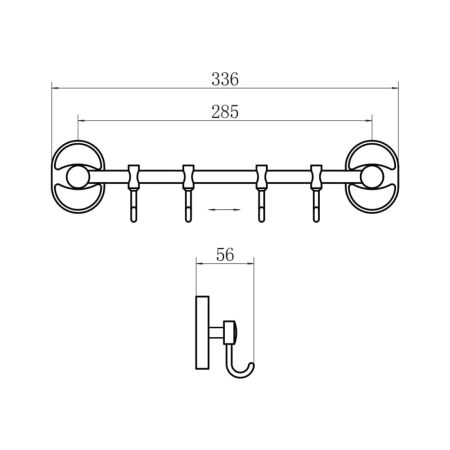 Планка с крючками для полотенец FASHUN A1915-4, хром