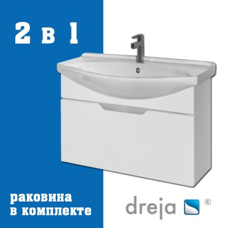 Тумба с раковиной подвесная Dreja Laguna 85 см, белый, артикул 99-0103-com