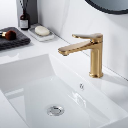 Смеситель для раковины Shevanik S4301G, золотой сатин, артикул S4301G