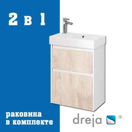 Тумба с раковиной подвесная Dreja Slim 55 см, белый/дуб кантри, артикул 99-0500-com