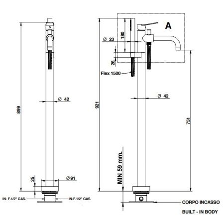Bongio Внутренняя часть для монтажа напольного смесителя, артикул 097440000