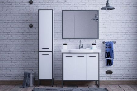 Зеркало-шкаф "Айрон 90", черный/белый