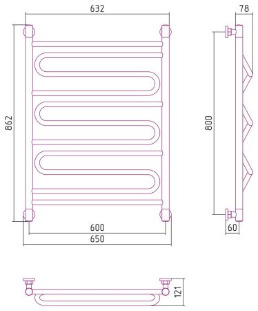 Полотенцесушитель водяной "ЭЛЕГИЯ+" 800х600 (Шампань), артикул 020-0205-8060