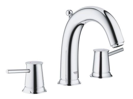 Смеситель для раковины GROHE BauClassic на 3 отверстия, двухвентильный, хром (20470000), артикул 20470000
