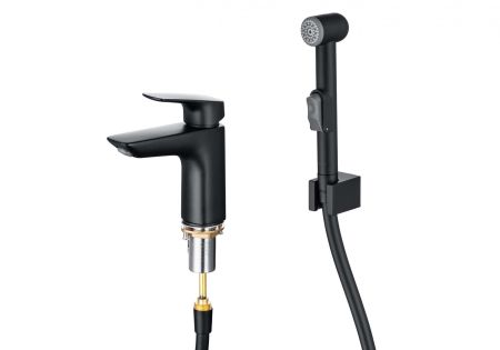 Смеситель для раковины 97 с гигиеническим ручным душем AQUATEK, матовый черный AQ1012MB ВЕГА, артикул AQ1012MB