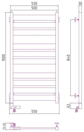 Полотенцесушитель электрический "ЦЕНТУРИОН 2.0" 1000х500 / МЭМ левый (Матовый БЕЛЫЙ)