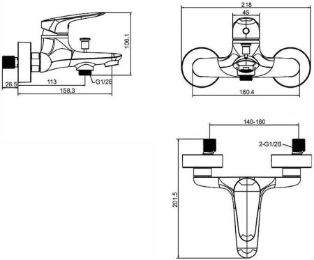 Смеситель для ванны  JACOB DELAFON ELITE E32909-CP (хром, L-15,8), шт