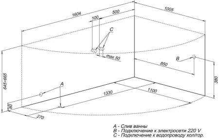 Акриловая ванна Aquanet Jamaica 160x100 R (с каркасом), артикул 00205503