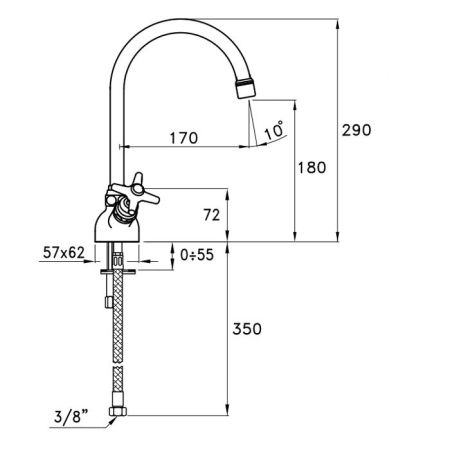 Stella Italica Смеситель для мойки на 1 отверстие 3230, цвет: хром, артикул IT 04000 CR00