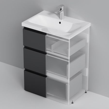 M91FSX0602GM GEM S, База под раковину, напольная, 60 см, 3 ящика, графит матовый, артикул M91FSX0602GM