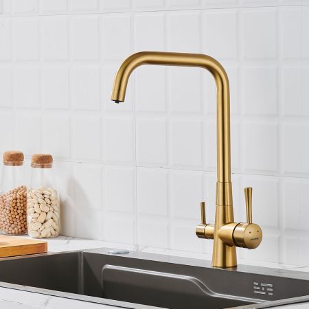 Смеситель для кухни с подключением фильтра Shevanik S528G, золотой сатин, артикул S528G