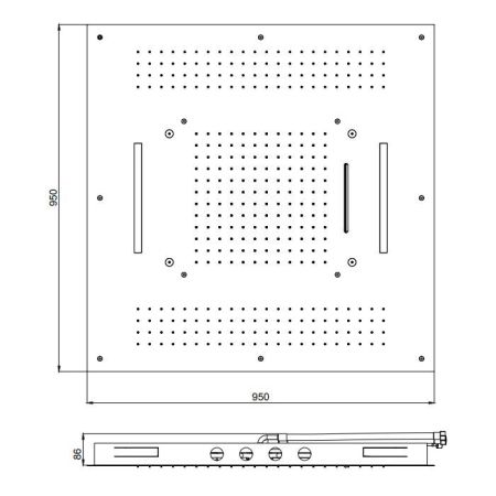 Almar SQUARE CHROMOTHERAPY Верхний душ 4 режима, Brushed Stainless Steel, артикул E044173.BS