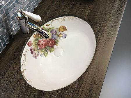 Раковина Bronze de Luxe Эльзас 50 2035 Белая с декором Цветы, артикул 2035
