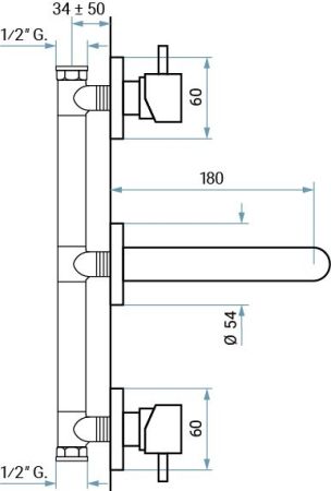 Emmevi Piper, встраиваемый в стену двухрычажный смеситель для раковины, без донного клапана, цвет зачищенное золото, артикул 45155/ORS