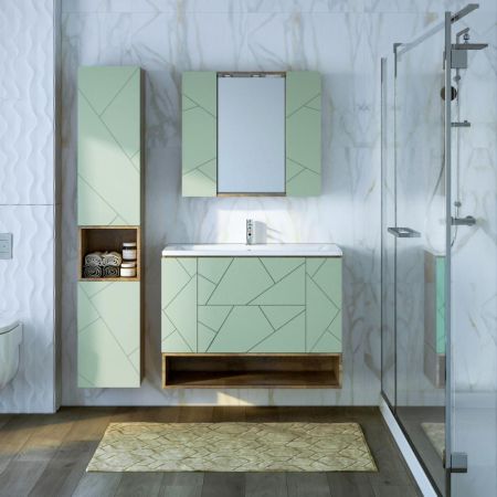 Комплект мебели для ванной Бриклаер КРИСТАЛЛ 100ZF, фисташковый/дуб гранж песочный, артикул КРИСТАЛЛ 100ZF