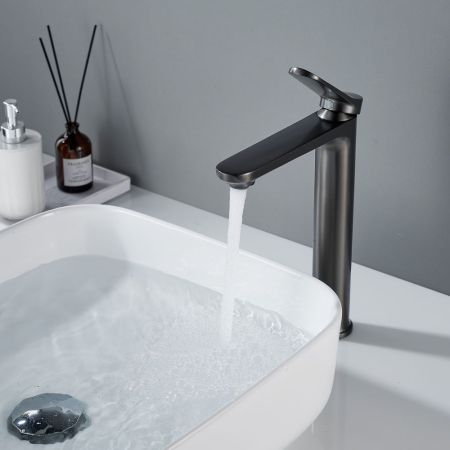 Смеситель для раковины высокий Shevanik S4311T, оружейная сталь, артикул S4311T