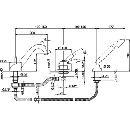CISAL Arcana Empress Смеситель на борт ванны на 3 отверстия, цвет хром, артикул EM00126021