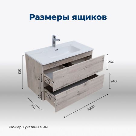 Тумба под раковину Aquanet Алвита New 100 2 ящика, дуб веллингтон белый, артикул 00277521