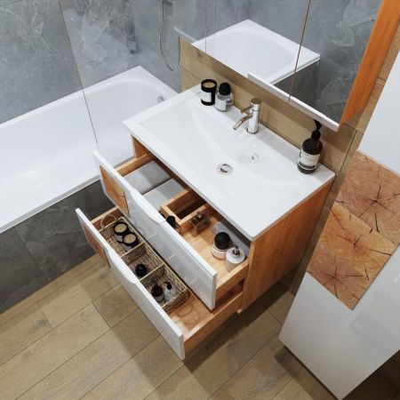 Комплект мебели для ванной Бриклаер Форест 80B, дуб золотой/белый, артикул Форест 80B