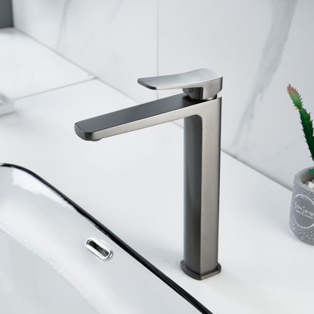 Смеситель для раковины высокий  Raffine F1199T, оружейная сталь