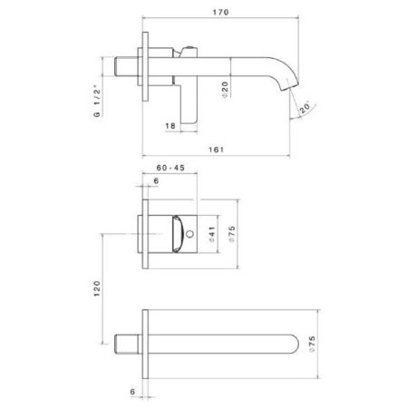 Смеситель для раковины LINEA однорычажный настенный, черный матовый, артикул 71028EKM.01.093