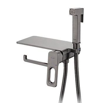 Гигиенический душ со смесителем встраиваемый с полкой и бумагодержателем Raglo R51.55.09, графит
