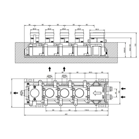 Gessi Hi-Fi Встраиваемые части для термостатического смесителя, до 3 источников одновременно, 3/4" соединение., цвет: хром, артикул 63013#031