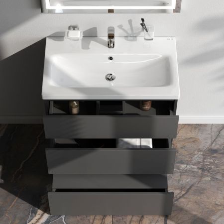 M91FSX0752GM GEM S, База под раковину, напольная, 75 см, 3 ящика, графит матовый M91FSX0752GM GEM S, База под раковину, напольная, 75 см, 3 ящика, графит матовый