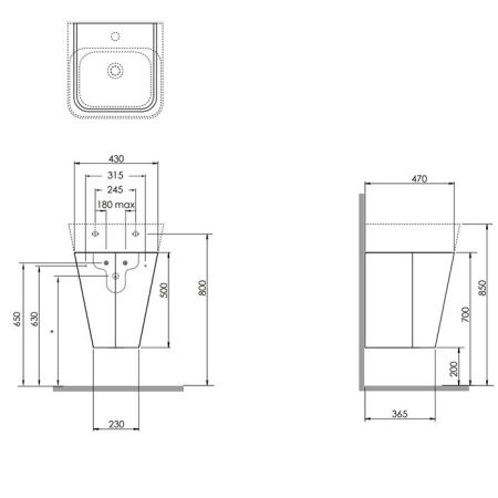 AZZURRA BUILD  раковина подвесная/накладная  50х50х16 см с 1 отв. под смеситель , цвет белый, артикул BULP05050T0MBI*1