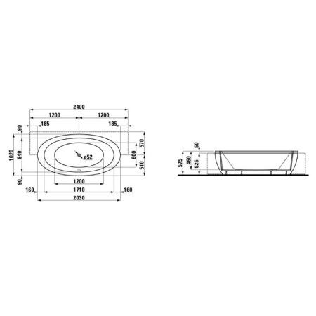 Laufen Alessi One Ванна 2030x1020x460мм, полувстраиваемая,  без гидромасс., без слив-перелива, с каркасом, панелью, материал: акрил, цвет: белый, артикул 2.4497.0.000.000.1