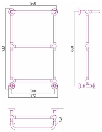 Полотенцесушитель водяной "Ренессанс 1386" 860х500 (Состаренная ЛАТУНЬ), артикул 051-0281-8650