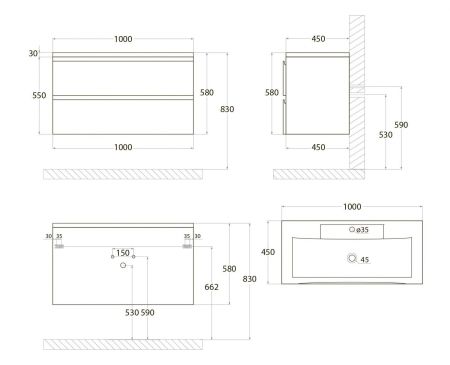 BIANCHI База под раковину подвесная с двумя выкатными ящиками, Оливковый матовый AM-Bianchi-1000-2C-SO-OM, артикул AM-Bianchi-1000-2C-SO-OM