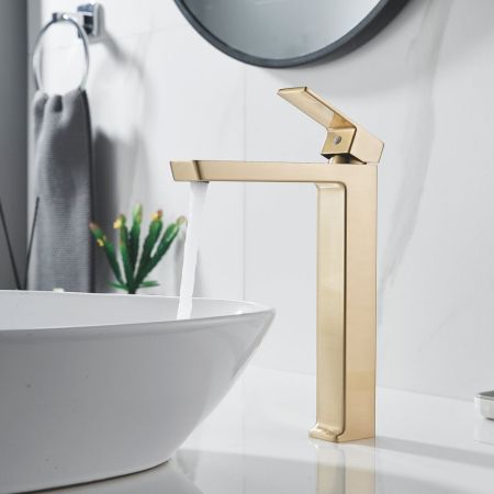 Смеситель для раковины высокий Rose R1811G-1, золотой сатин, артикул R1811G-1