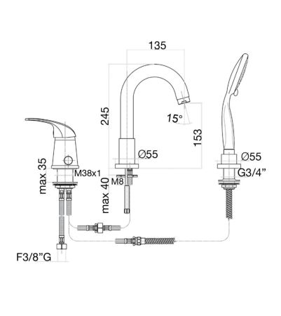 Смеситель на борт ванны Fiore MAX 32CR1455, хром